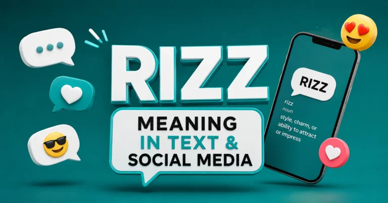 Rizz meaning in text and social media explained with chat and smartphone graphics