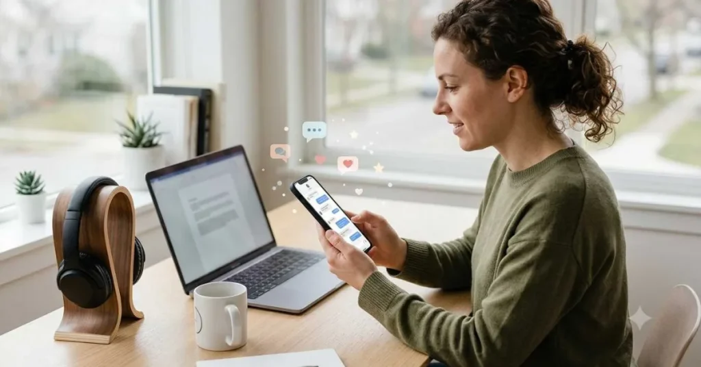 Person using a smartphone to understand OFC slang meaning in an online chat conversation 