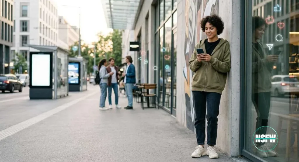 A confident young person using a smartphone while exploring what does sigma mean in modern internet slang.