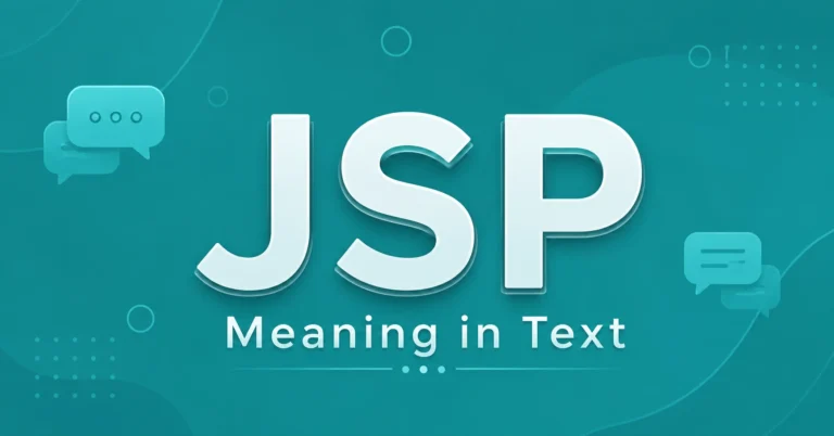 JSP Meaning in Text featured in a modern teal chat-themed graphic