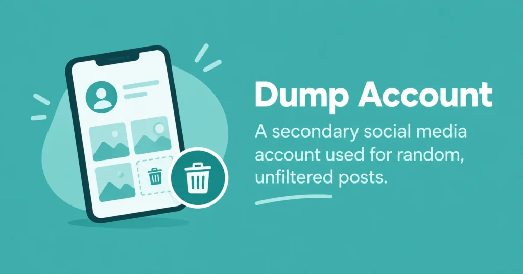 “Dump Account meaning explained with a social media profile and trash icon.”