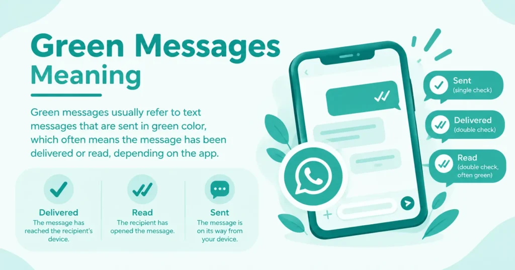 Green messages meaning explained with smartphone chat and message delivery status icons