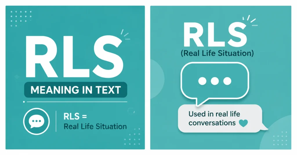 RLS meaning in text infographic showing Real Life Situation usage in everyday chats