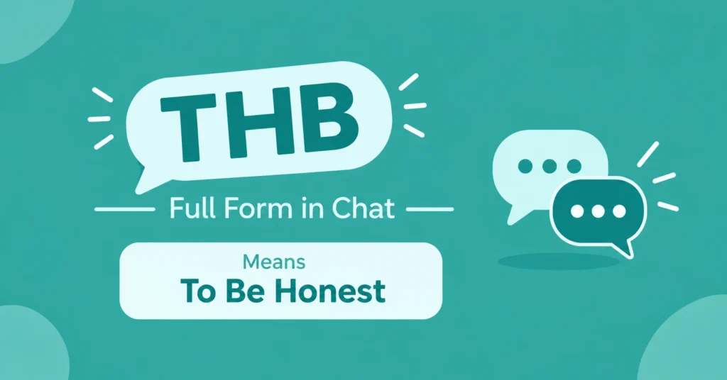 THB full form in chat infographic showing “To Be Honest” with speech bubble icons.
