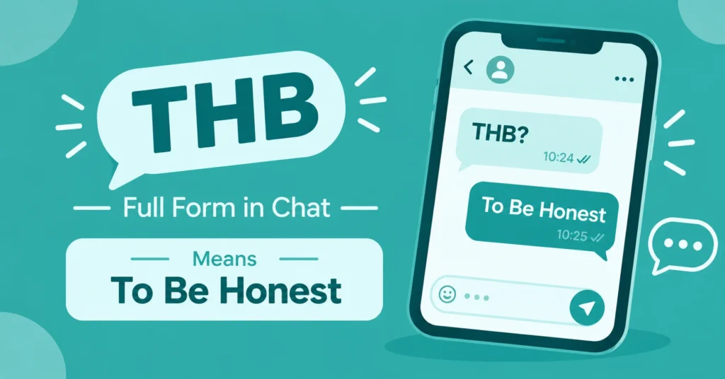 THB meaning in chat graphic showing “To Be Honest” on a smartphone messaging screen.