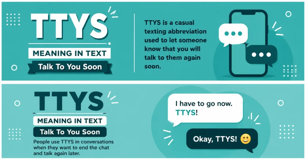 TTYS meaning in text — Talk To You Soon with a smartphone chat illustration.