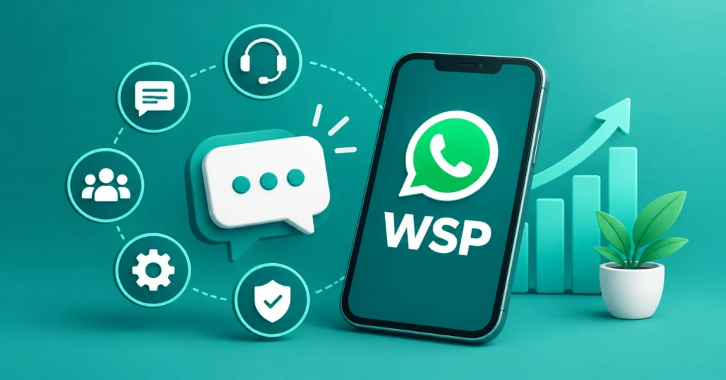 WSP meaning infographic showing WhatsApp Service Provider features and business messaging
