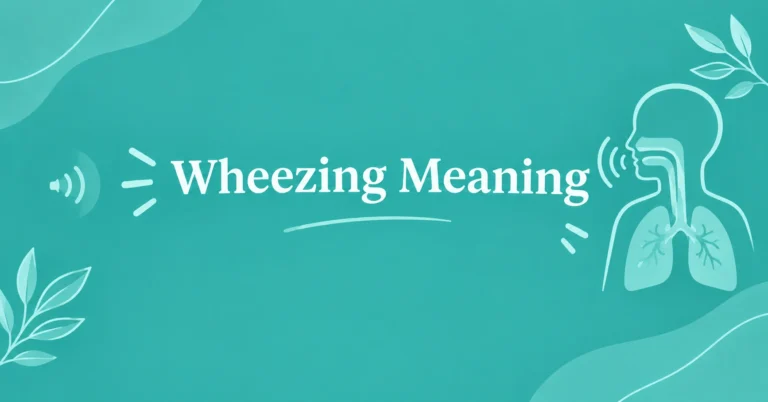 Wheezing Meaning illustrated with lungs and a breathing sound concept