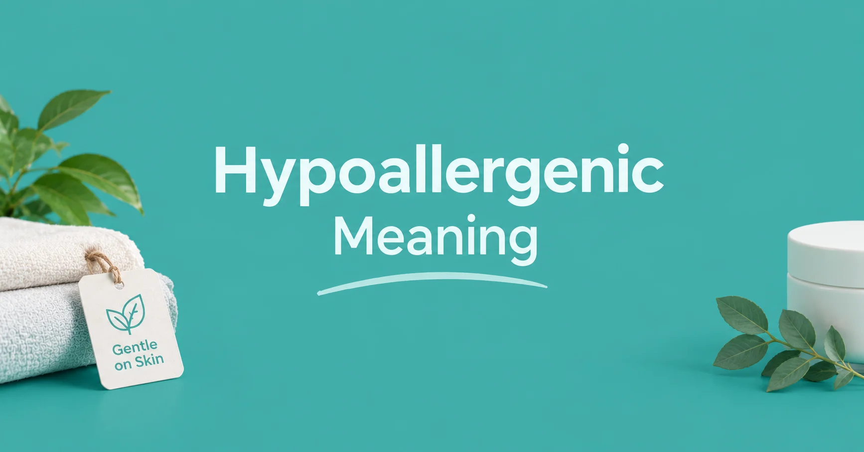 Hypoallergenic Meaning shown on a teal background with gentle skincare elements.