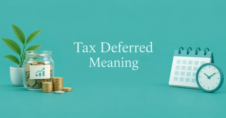 Tax Deferred Meaning with savings jar, investment coins, calendar, and clock illustration