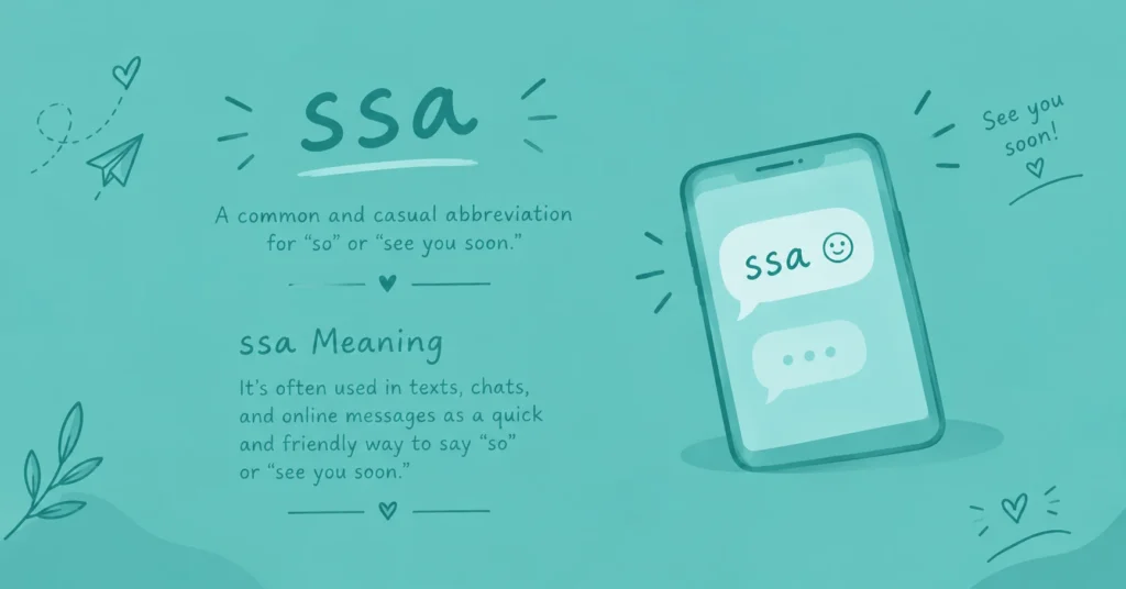 Ssa meaning infographic explaining ssa as a casual abbreviation for “so” or “see you soon” in texts and online chats